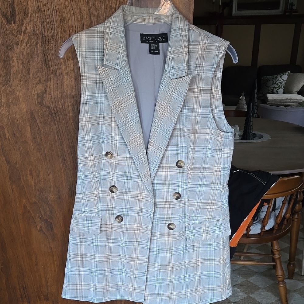 Rachel Zoe Plaid Sleeveless Blazer